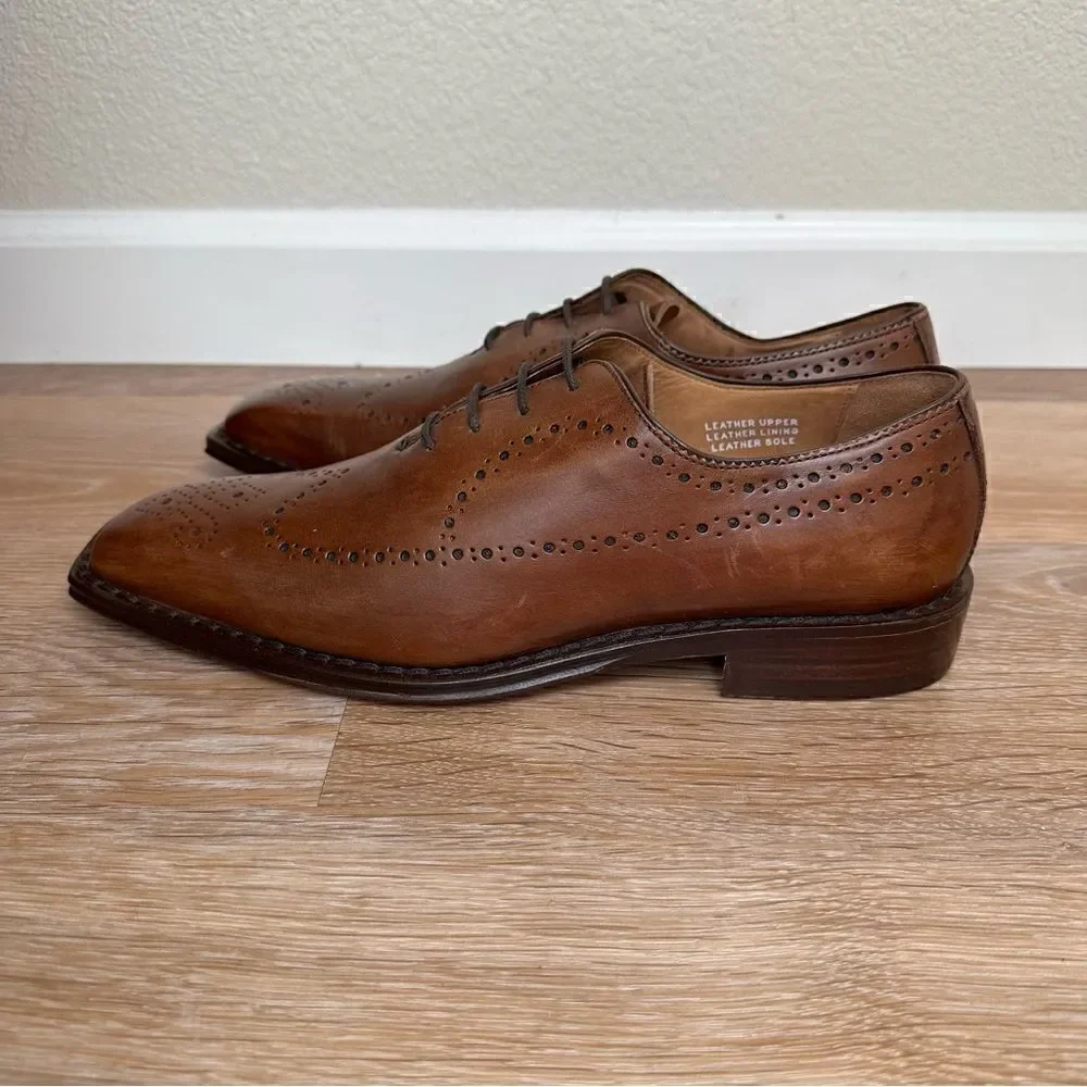 Calzoleria Toscana Brown Genuine Leather Brogue Wingtip Oxford Shoes